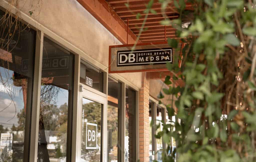 Entrance of DB MedSpa with greenery