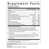 Supplement facts showing vitamins, minerals, and ingredients.